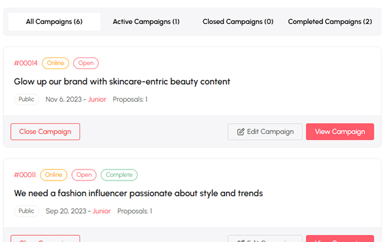 Available Campaigns
